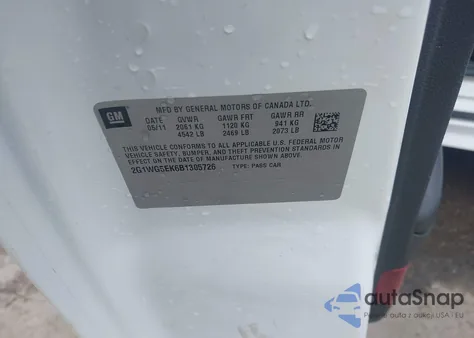 2011 Chevrolet Impala Lt from USA, damaged, VIN 2G1WG5EK6B1305726